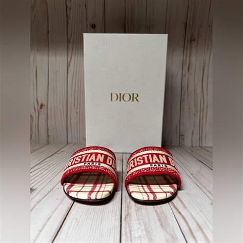 DIOR Dway Check'N'Dior Pop Cotton Embroidery Slide Sandals